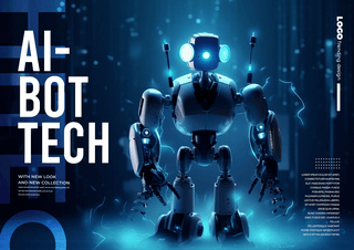 蓝色动感科技海报模板_机器人人工智能立体3d科技光效网络数据海报