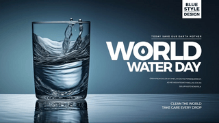 蓝色水波水纹海报模板_玻璃水杯简约世界水日节日网页横幅