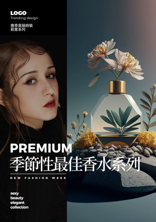 蓝色化妆品质感海报模板_商业香水广告质感瓶子