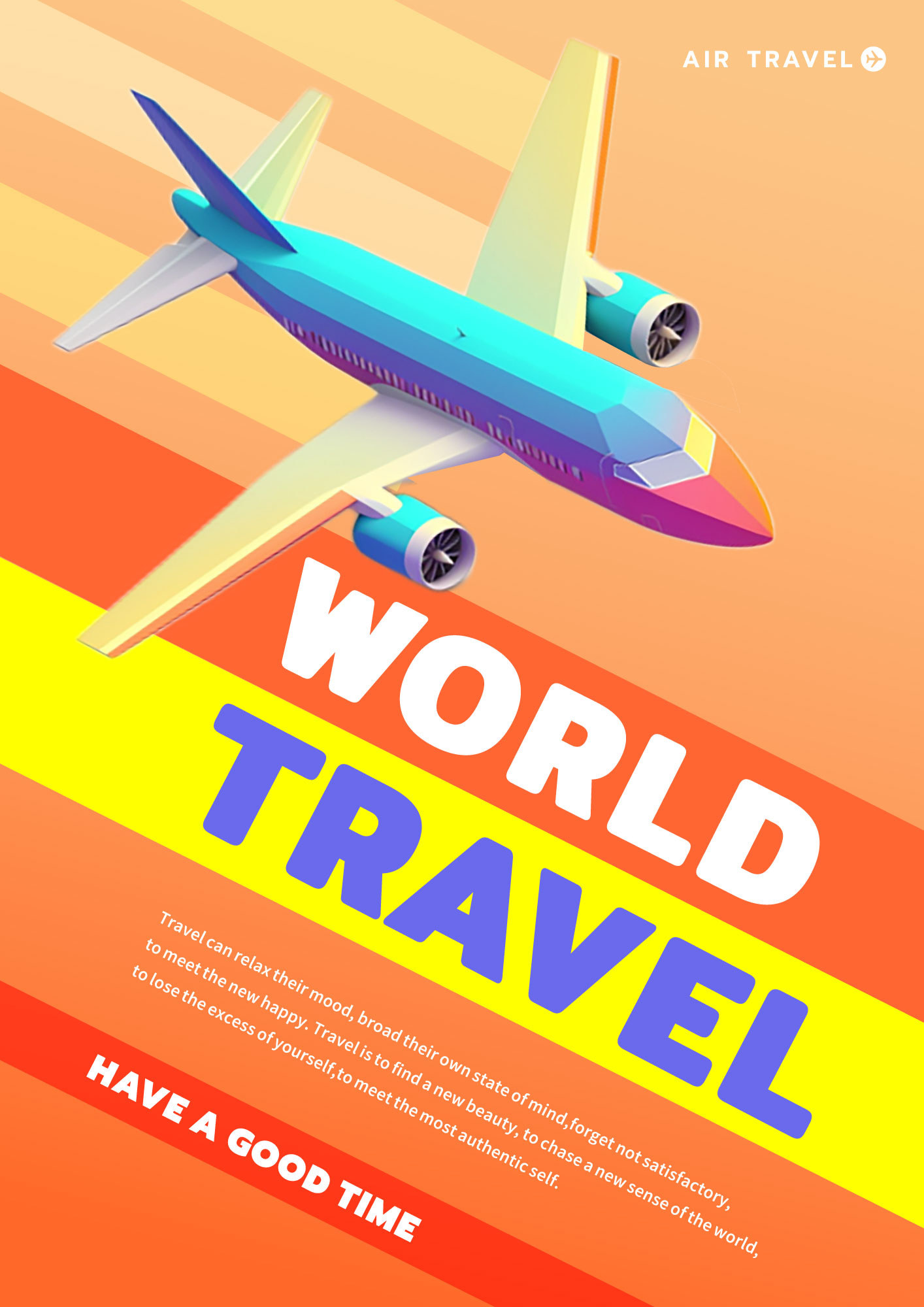 世界旅行飞机模板彩色飞机旅行海报 向量图片