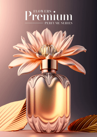 精油玻璃瓶海报模板_植物花卉女士香水香氛时尚简约宣传海报
