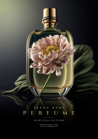 漂亮的香水瓶海报模板_花卉植物叶子香水香氛宣传海报