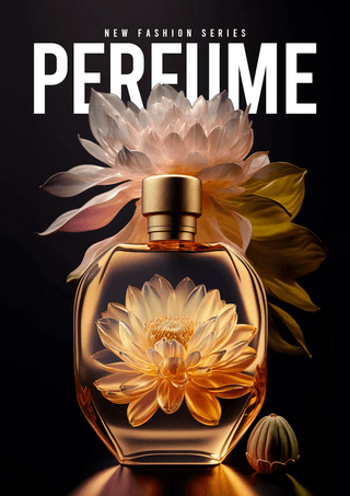 高级香水瓶海报模板_花卉绽放女士香水香氛瓶摄影宣传海报