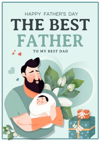 爱在父亲节海报模板_拥抱婴儿父爱扁平卡通父亲节海报