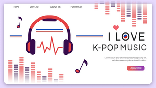 pop海报模板_耳麦卡通k-pop音乐概念banner