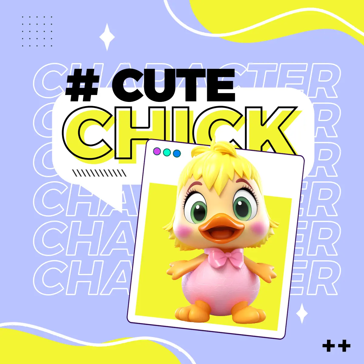 立体3d可爱小鸡动物角色卡社交媒体广告图片