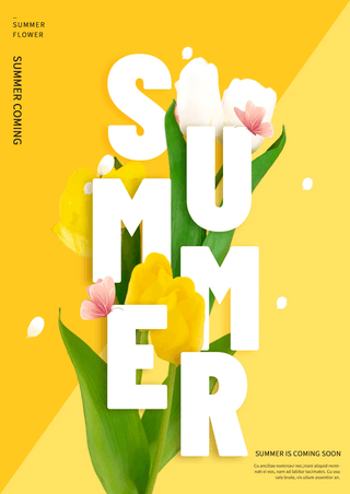 植物花黄色海报模板_夏季字母花朵大色块黄色海报