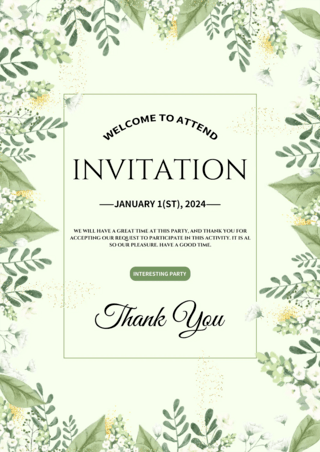鲜花边框婚礼海报模板_绿色花卉绿植边框邀请函模板