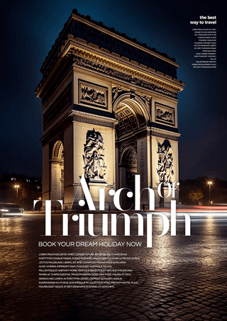 法国凯旋门地标建筑物城市夜景旅行海报
