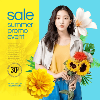 花卉植物女孩夏日促销社交媒体广告