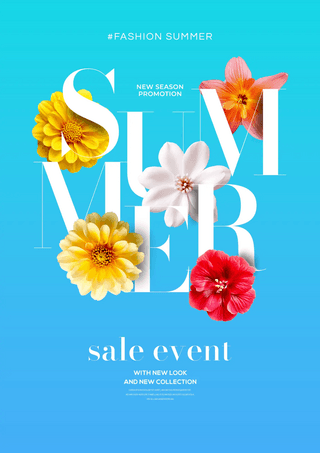 装饰字体海报模板_花卉植物夏日宣传促销字体海报