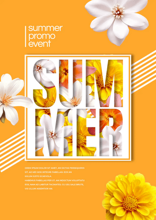 暑假宣传海报海报模板_夏日文字花卉宣传促销海报