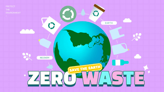 废物回收海报模板_保护地球环境零浪费紫色横幅