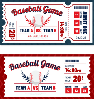 运动券海报模板_棒球比赛复古扁平风格门票 向量