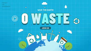环保循环使用海报模板_拯救地球零浪费蓝色横幅