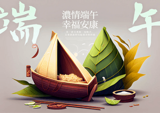 中国美食卡通海报模板_卡通端午节粽子美食传统节日海报
