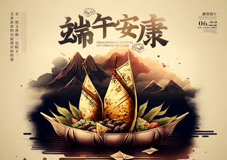 水墨粽子龙舟美食端午节传统节日海报