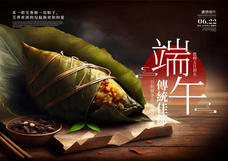 美食佳节海报模板_卡通美食粽子中国传统节日端午节海报