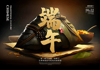 粽子美食卡通中国传统端午节节日海报
