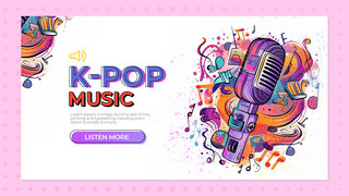 耳机耳机海报海报模板_音乐潮流创意插画k-pop海报