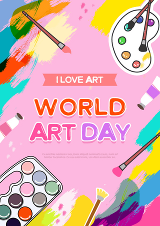 笔刷铅笔效果海报模板_世界艺术日涂鸦风格节日海报