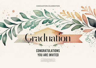 叶子横幅海报模板_卡通水彩植物叶子横幅毕业典礼宣传海报