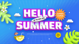 夏季3d立体字促销海报