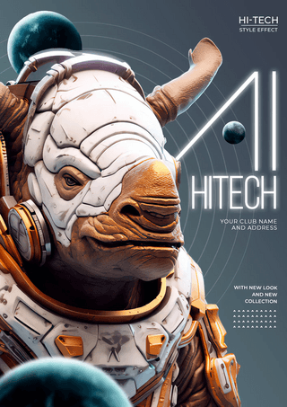赛博科技背景海报模板_宇宙星球犀牛机器人人工智能高科技海报