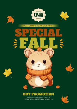 松鼠与松果海报模板_卡通插画可爱松鼠秋天宣传促销折扣海报