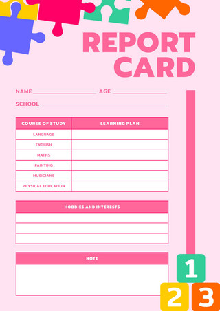英文卡片海报模板_卡通报告卡模板粉红色学习报告卡 向量