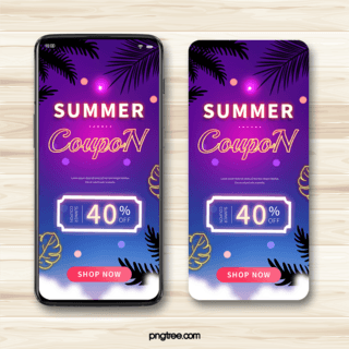 蓝色发光线条海报模板_霓虹手机端夏季促销优惠券设计