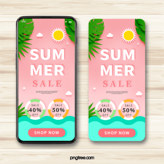 夏日波浪海报模板_可爱粉色手机端夏日促销优惠设计