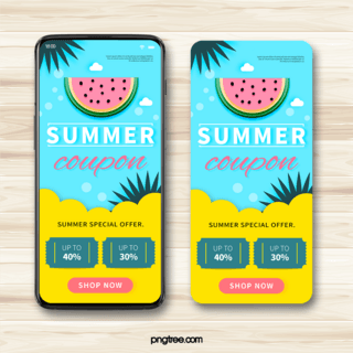 夏日优惠券蓝色海报模板_彩色卡通手机端夏日促销优惠券设计
