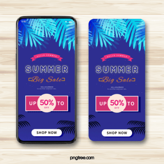 蓝色手机端热带夏季促销优惠券