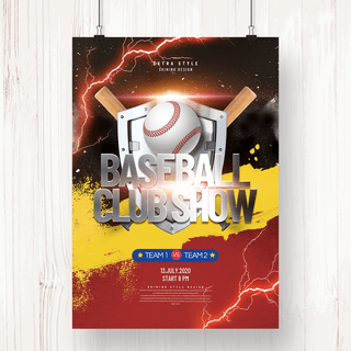 海报棒球海报模板_个性创意潮流风格棒球俱乐部比赛主题海报