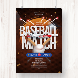 简约时尚现代棒球俱乐部主题宣传海报