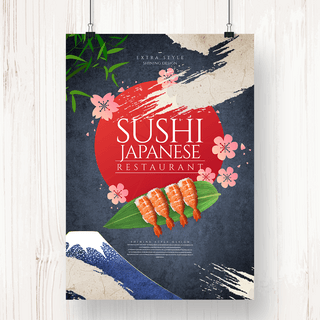 传统简约复古风格日式和风主题寿司餐厅主题海报
