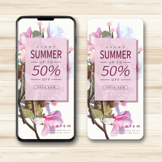 夏日粉色花卉植物sns移动端促销折扣宣传页面