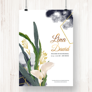 泼墨风格植物婚礼海报
