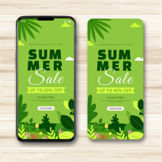 矢量花简约海报模板_绿色夏天矢量植物手机端夏季促销