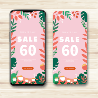 夏季手机促销海报模板_粉色矢量植物边框夏季手机端促销