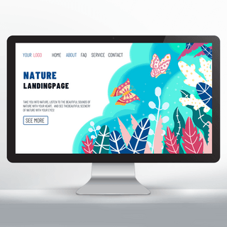 自然网页设计海报模板_手绘蝴蝶植物自然网页设计