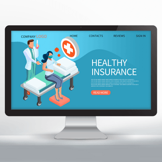 网页矢量海报模板_矢量卡通医疗保险网页模板