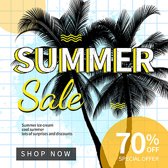 夏天简约蓝色网格促销banner