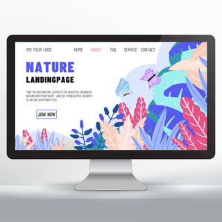 自然网页设计海报模板_手绘蝴蝶蓝色自然网页设计