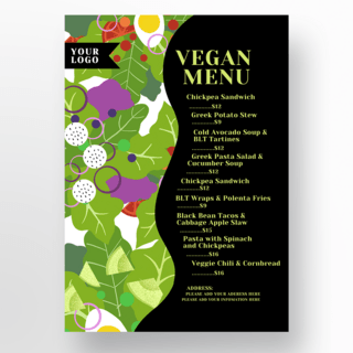 生菜，油麦菜海报模板_黑色健康素食菜单设计