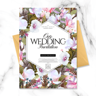 婚礼手绘花卉海报模板_浪漫时尚手绘花卉背景边框婚礼邀请函