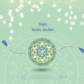 挂着彩灯海报模板_绿色彩灯首饰钻石节日happy raksha bandhan模版