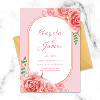 粉色玫瑰花朵海报模板_粉色玫瑰花朵椭圆婚礼邀请函