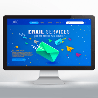 暂无邮件海报模板_蓝色邮件服务宣传网站网页设计